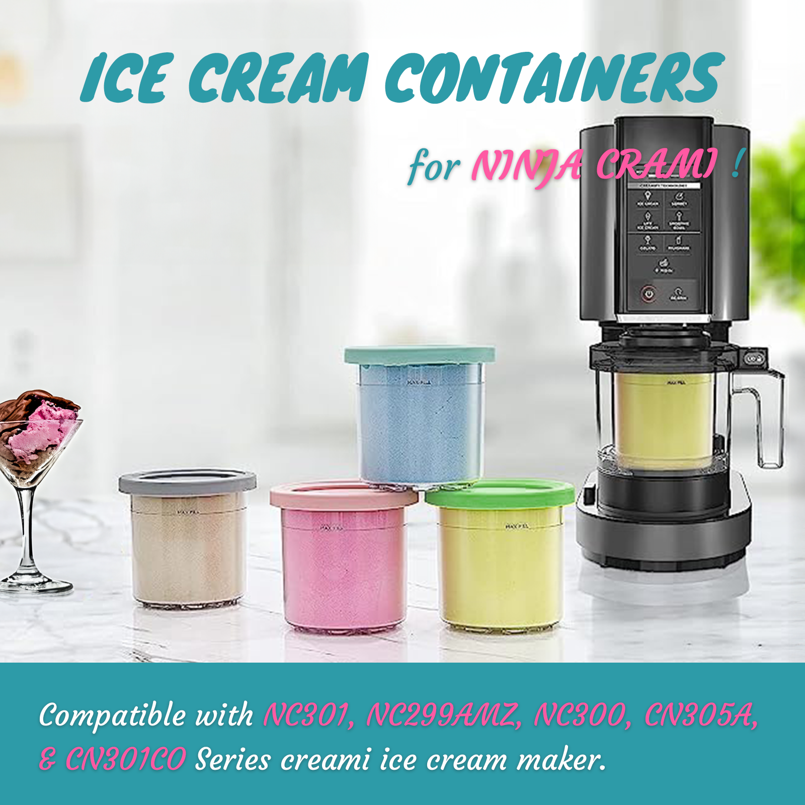 Reusable ice cream containers for homemade ice cream in the
