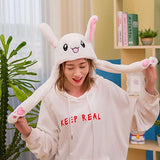Funny Plush Bunny Hat Ear Moving/Jumping Rabbit Hat Cute Unisex Animal Ear Flap Hat with Paws for Women Girls