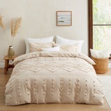 HTSW Duvet Cover King Size, 3 Pieces Boho Tufted Bedding Set for All Seasons