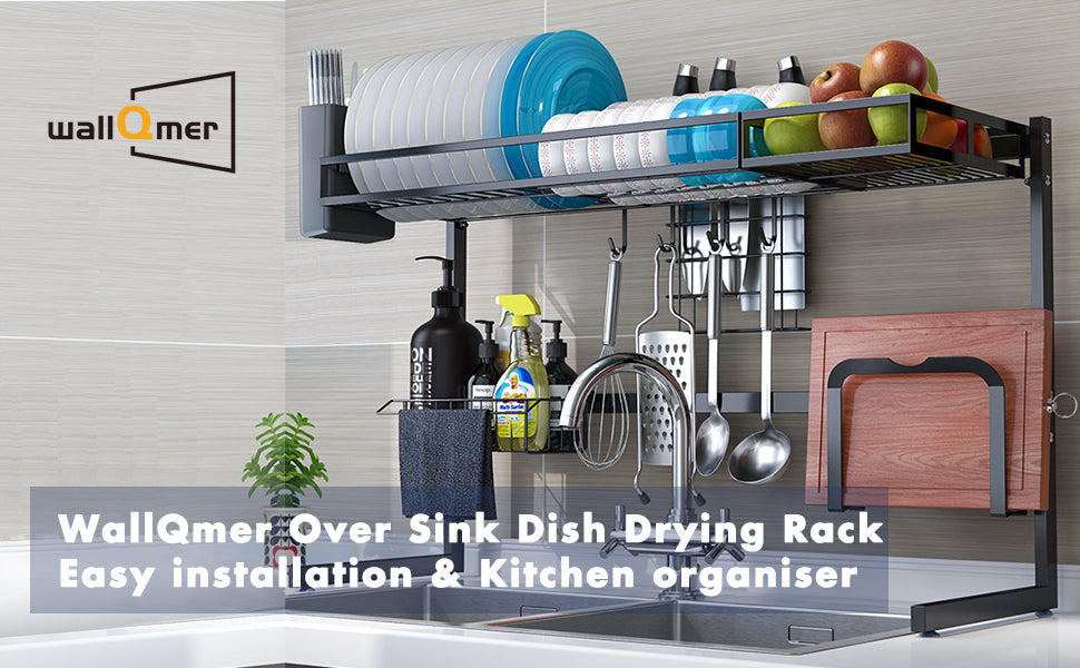 Over The Sink Dish Drying Rack Black for Kitchen Counter