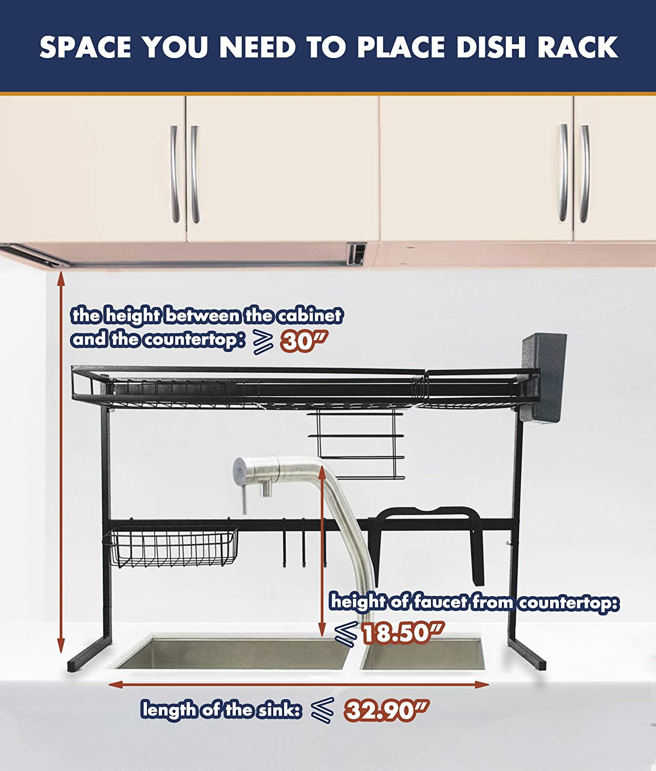 Over Sink Dish Drying Rack, Black, Heavy Duty, Easy Installation, Spac –  wallqmer