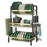 Dish Drying Rack, Carbon Steel 2-Tier Dish Rack with Utensil Holder, Cutting Board Holder